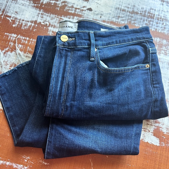 FRAME Le Beau Crop Raw Hem Denim Jeans Size 31 Ret $220 - Picture 6 of 9